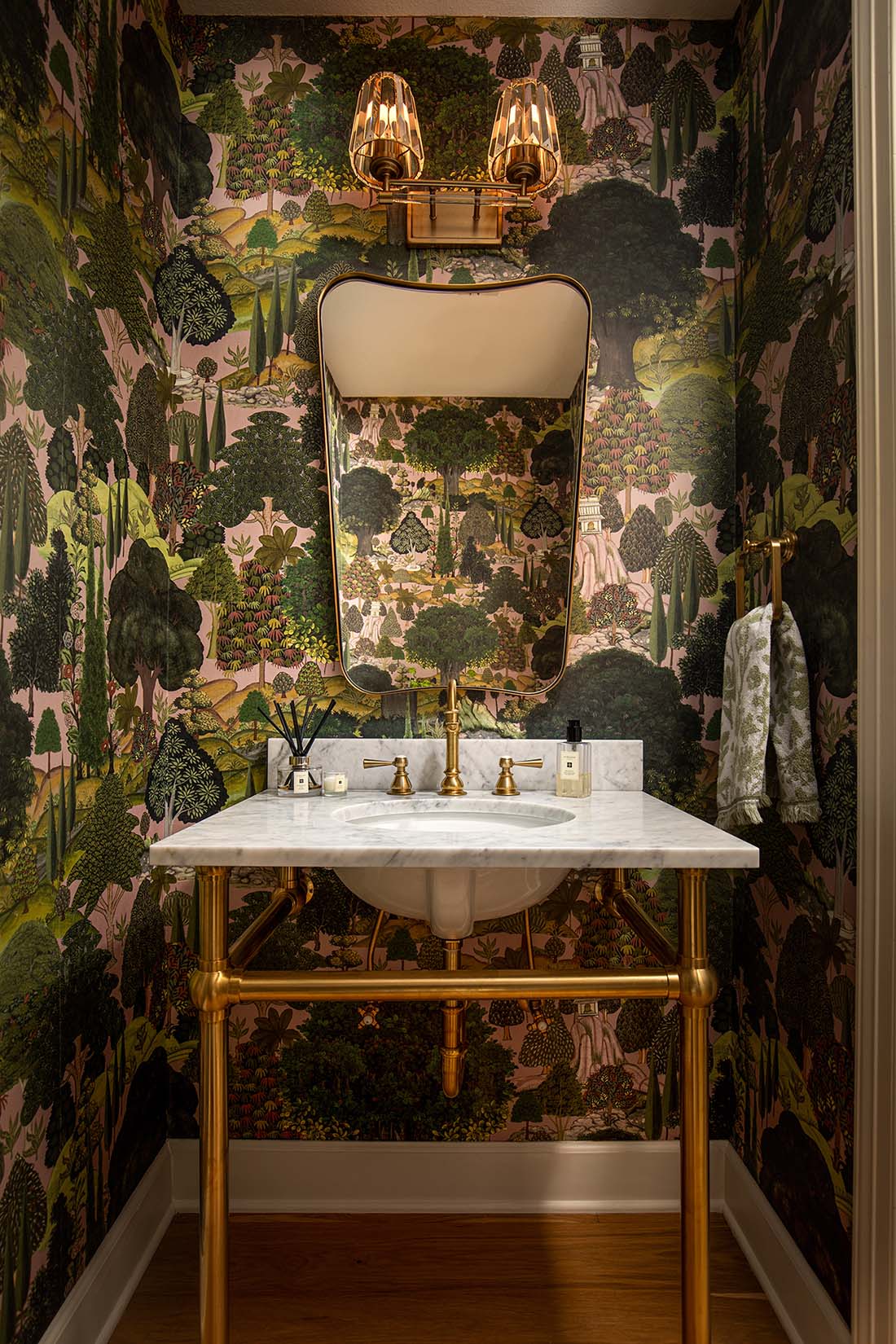 Elegant wallpaper installation in Seattle bathroom